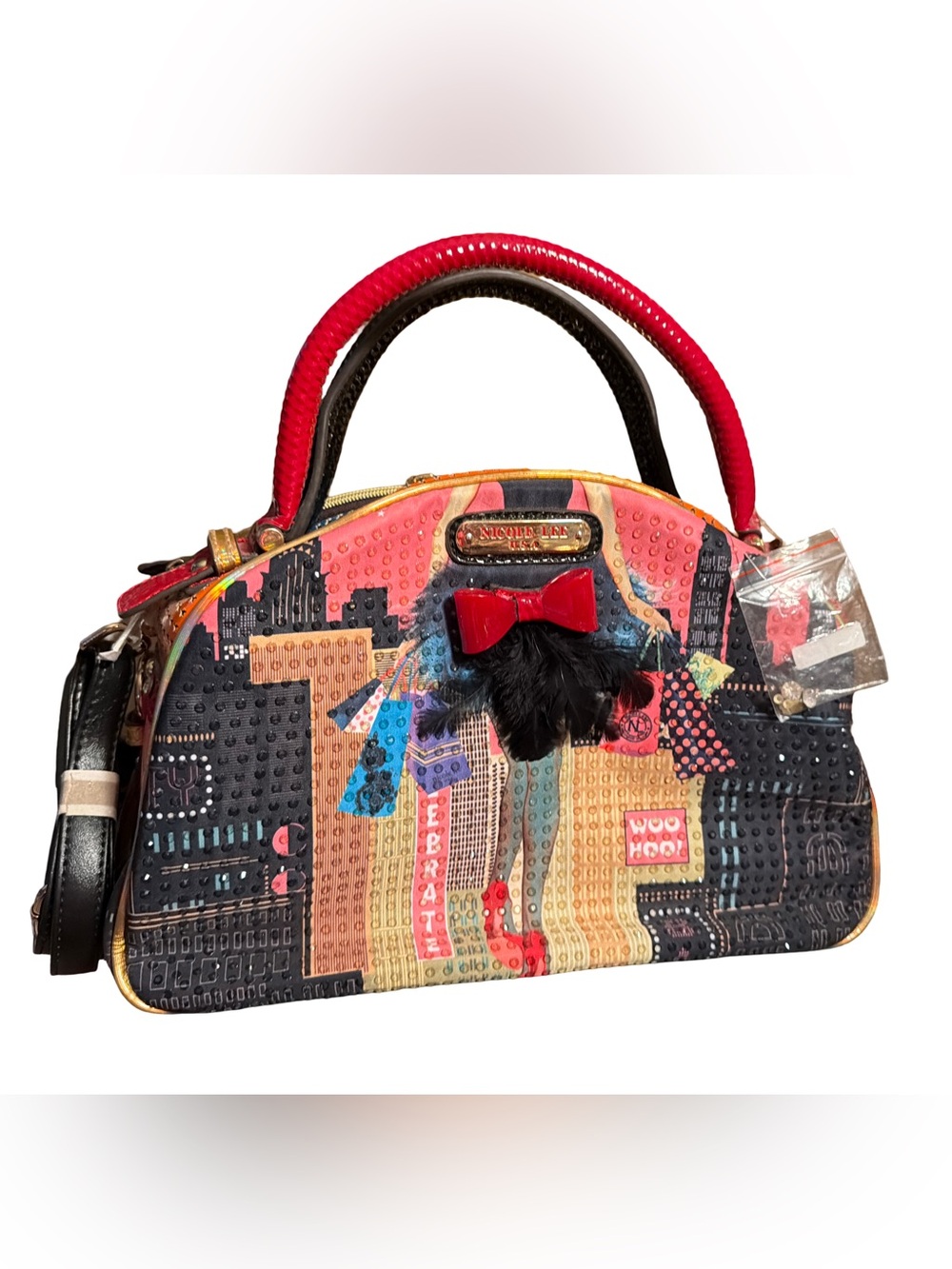 Nicole Lee NWOT Novelty Retro Multi-Color Top-Handle Satchel Crossbody (P249) - Picture 6 of 13